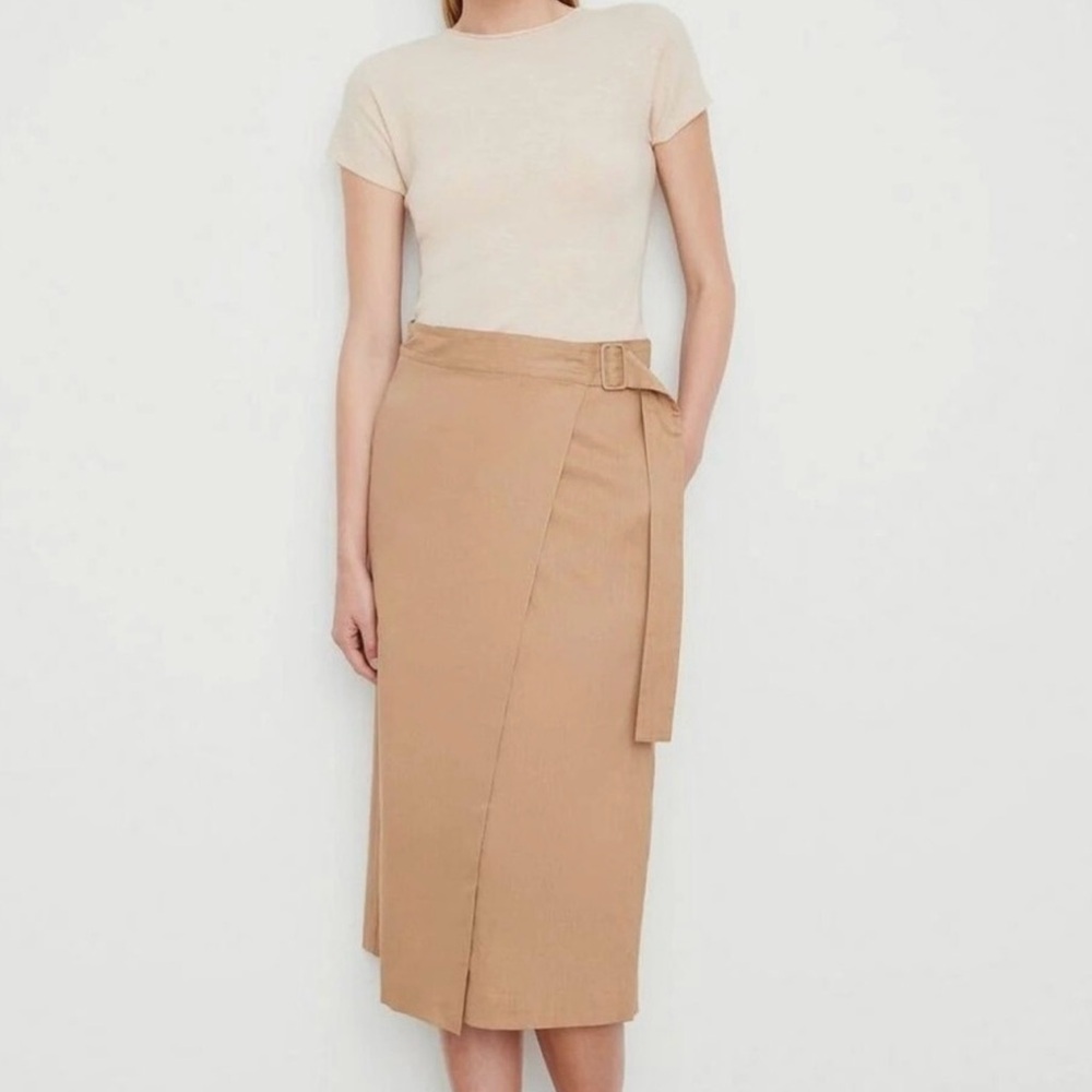 VINCE NWT Buckle Wrap Linen Blend Midi Skirt - Sandshell - Size 16